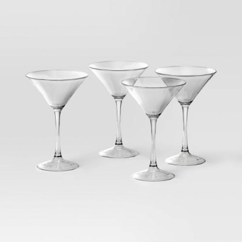 4pk Entertaining Martini Cocktail Glass Set - Threshold™: Clear Glass, Dishwasher-Safe, 8oz Capacity, Set of 4‼️ ONE IS MISSING ‼️
