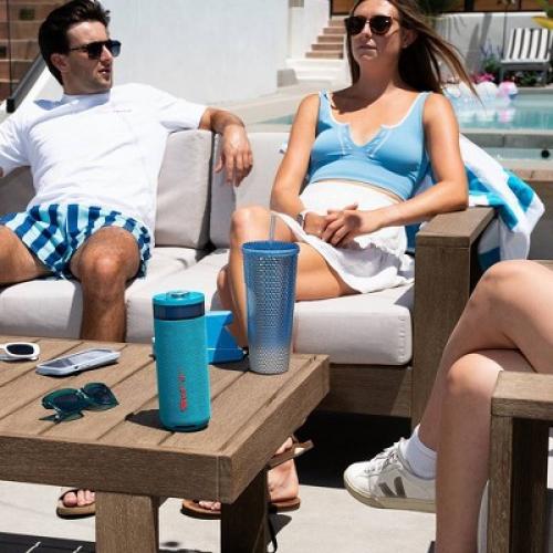 Color Blue JLab Go Party Portable Speaker - Cyan: Bluetooth, Dual Pairing, Waterproof, USB-C Charging