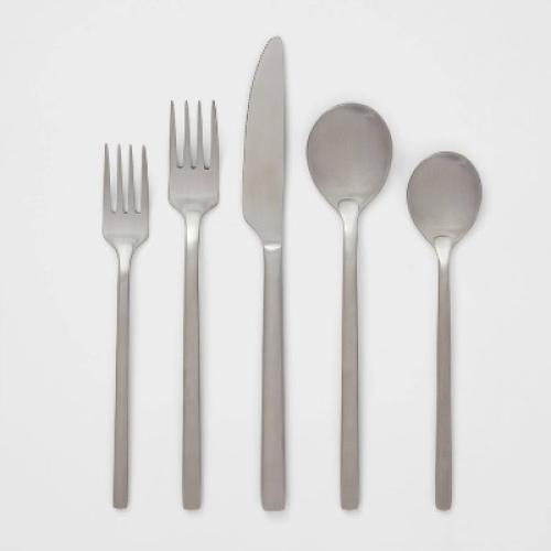 20pc Ashby Flatware Set Silver - Threshold™: Stainless Steel Silverware, Service for 4, Forks Spoons Knives Set missing accessories