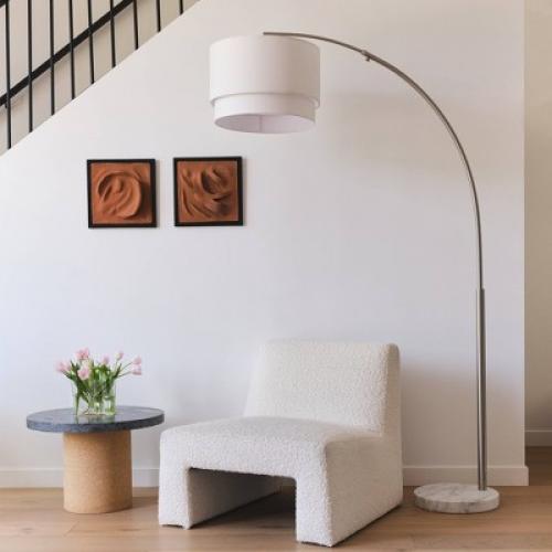 Brightech Mason Modern Marble Base Adjustable Arm Extendable (Includes LED Light Bulb) Floor Lamp Nickel
