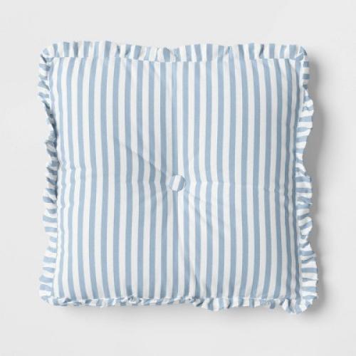 Oversized Square Stripe Pillow with Ruffle Trim Blue/White - Threshold™