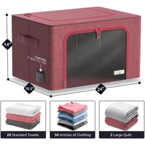 Sorbus Jumbo Foldable Storage Box - Metal Frame, Oxford Fabric with Clear Window & Handles - for Bedding Linen, Clothing & More (Pink)