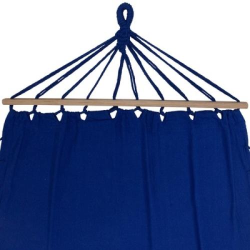 Northlight Hammock with Netted Fringe and Wooden Bars - 100 x 41 - Blue