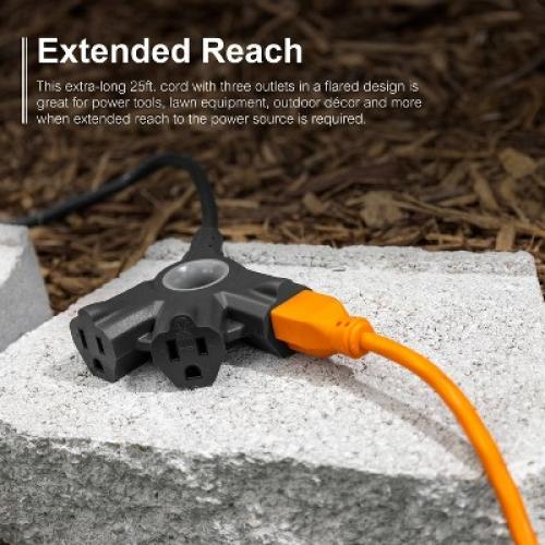 GE 3-Outlet Grounded Extension Cord Indoor/Outdoor 16AWG 25' Black
