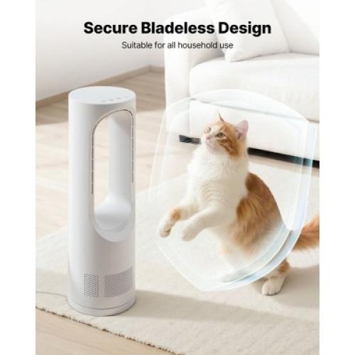 VEVOR Desk Fan Bladeless, 17 inch Office Table Fan Small Quite, 5 Speeds Adjustment, 0-9H Timer, 60-Degree Oscillation, Touch Control, White