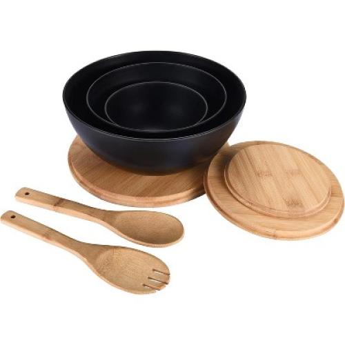 Vdomus Salad Serving Bowls with Lids- Set of 3, Black