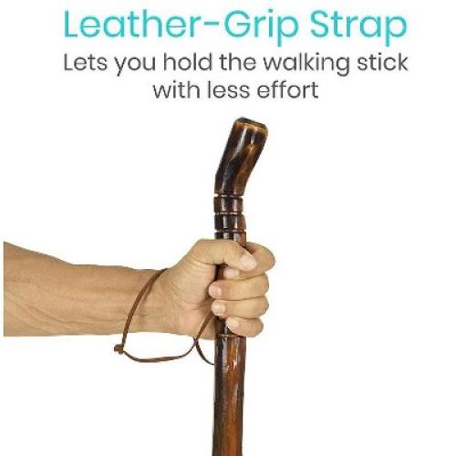 Size 48 Color Brown Vive Health Wooden Walking Stick Handcrafted Waterproof With Leather Wrist Strap for  Women, Men, Seniors