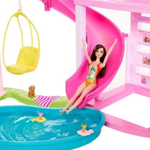Barbie Dreamhouse Pool Party Doll House with 75+ pc, 3 Story Slide