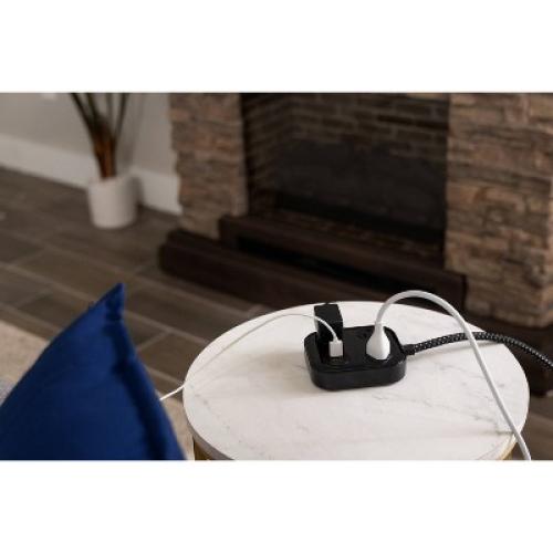 GE 3-Outlet Surge Protector with USB 1 USB-A 1 USB-C 20W Shared 245J 4' Braided Cord Black
