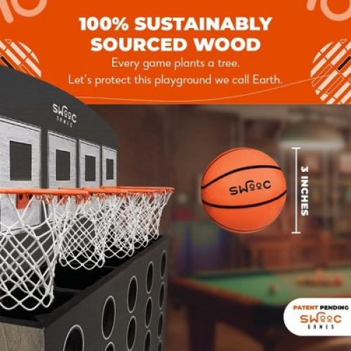 SWOOC Games - Low Post Lineup | Wall Mounted Giant Basketball 4 In A Row w/ 5  Games | Basketball Hoop For Room Wall Games | Mini Game Room Games