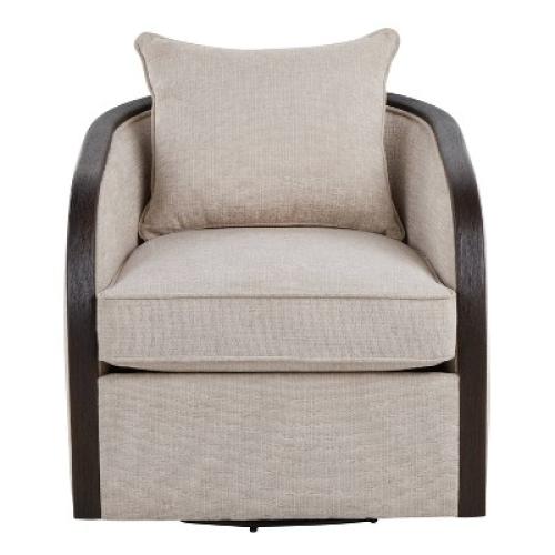 Lumisource Gemma Swivel Accent Chair In Sand Fabric/Espresso Wood
