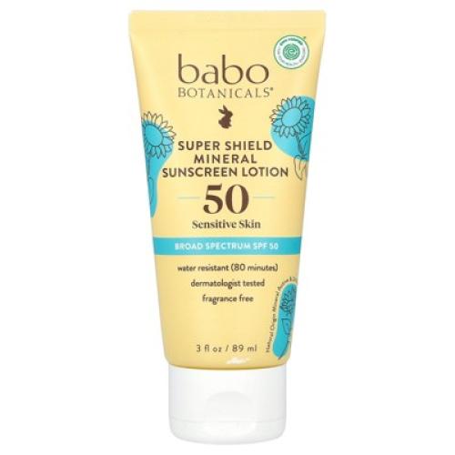 Babo Botanicals Sheer Mineral Sunscreen Lotion SPF 50 - Natural Zinc Oxide - Extra Sensitive Skin - Lightweight - Water Resistant - Fragrance-Free -