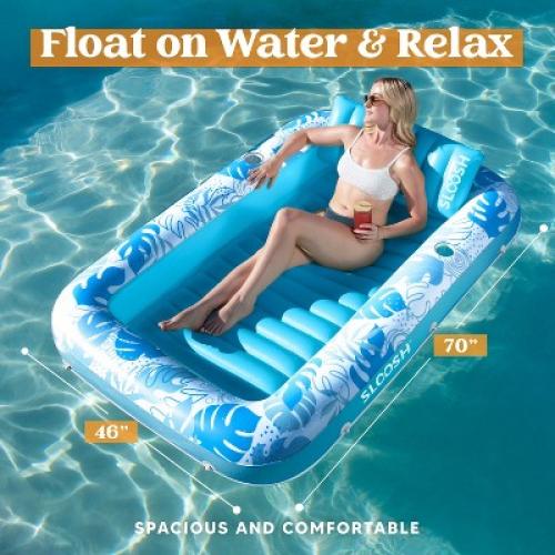 Sloosh Inflatable Tanning Pool Suntan Lounge Lounger Float for Adults Extra Large Suntan Tub Pool Floats Sun Tan Tub -Blue