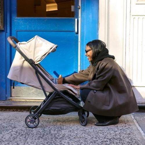 UPPAbaby Minu V3 Lightweight Travel Stroller - Dillan: Flat-Free Tires, Forward Facing Seat, Folds for Easy Transport