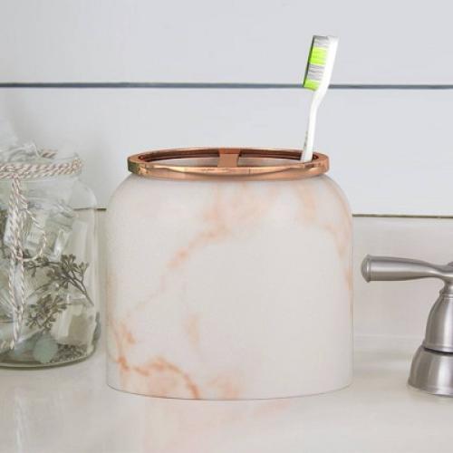 Nu Steel Misty Copper Collection Toothbrush Holder : Microfiber, Machine Washable, Non-Slip Backing