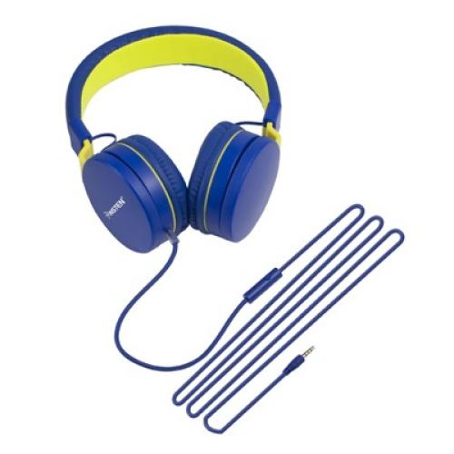 Insten Kids Headphones with Microphone, Wired Headset 3.5mm Adjustable Foldable with Volume Limiter for Toddler & School, Blue