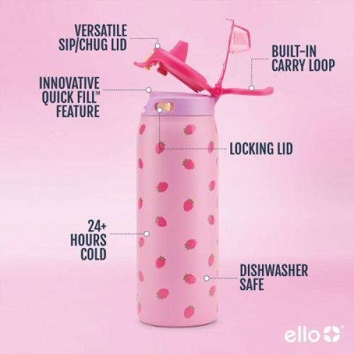 Ello Pop Fill 18oz Stainless Steel Water Bottle Strawberry 3D Print