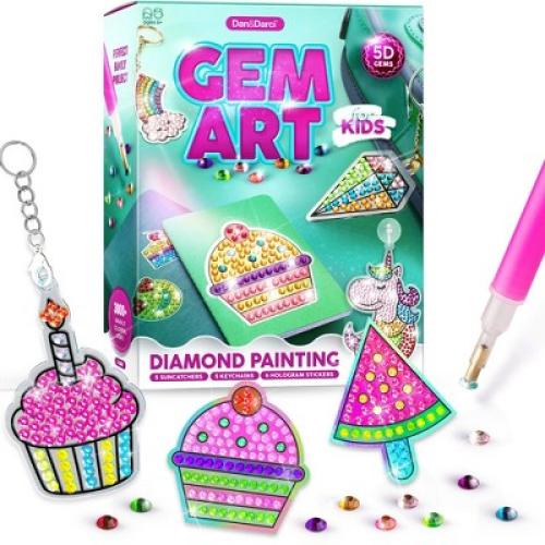 Dan&Darci Gem Art Gift for Kids - Diamond Painting Kit with 5 Suncatchers, 5 Keychains, 3000  Gems, and Stylus - Ages 6 , Craft Kit for Kids