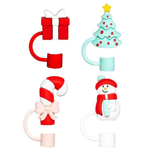 CharCharms 4pk Holiday Theme Straw Topper Red/White