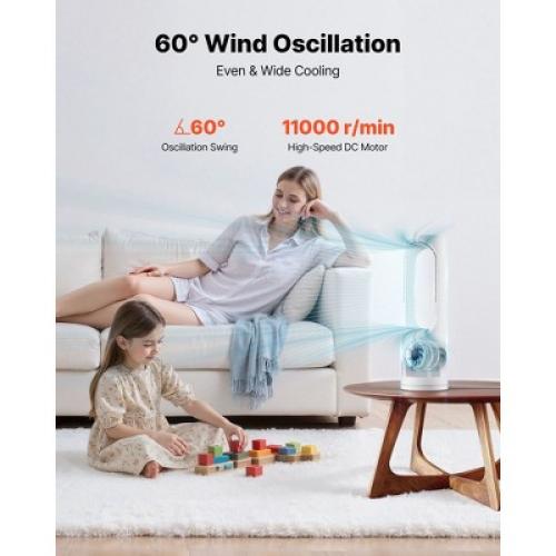VEVOR Desk Fan Bladeless, 17 inch Office Table Fan Small Quite, 5 Speeds Adjustment, 0-9H Timer, 60-Degree Oscillation, Touch Control, White