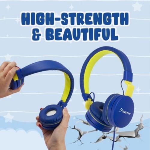Insten Kids Headphones with Microphone, Wired Headset 3.5mm Adjustable Foldable with Volume Limiter for Toddler & School, Blue