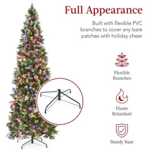 Best Choice Products 4.5ft Pre-Lit Partially Flocked Pencil Christmas Tree w/ 150 2-in-1 Multicolor LED Lights