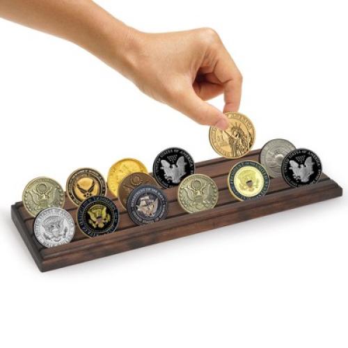 Americanflat 12x4 Challenge Coin Display with 4 Rows in Walnut - Military Coin Display Stand in Solid Engineered Wood