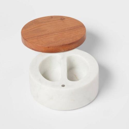 Marble/Wood Salt & Cellar with Wooden Lid - Threshold™: Multicolored Kitchen Mortar & Pestle Accessory
