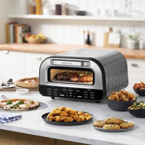 Gourmia All-In-One Indoor Pizza Oven, Toaster Oven, and Air Fryer w/ 6 Pizza Presets and 7 Cooking Functions: 1800W, Stainless Steel
