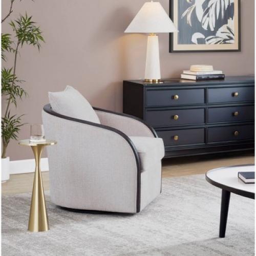 Lumisource Gemma Swivel Accent Chair In Sand Fabric/Espresso Wood