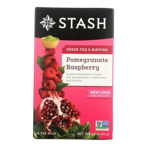 Stash Tea Pomegranate Raspberry Green with Matcha Tea - Case of 6/18 Bags