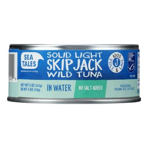 Sea Tales Seafood With A Story Solid Light Skipjack Wild Tuna in Water No Salt Added - Case of 12/5 oz