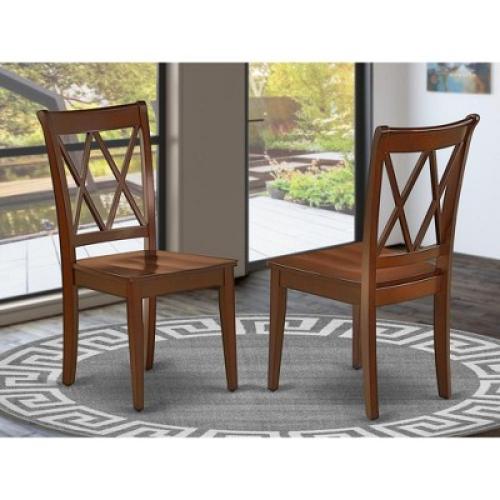East West Furniture, Clarksville Dining Chairs - Double Cross Back Solid Wood Seat Chairs, Set of 2, Mahogany