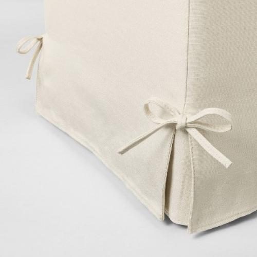 Lynwood Slipcover Cube Ottoman with Tie Details Cream - Threshold™ designed w/Studio McGee