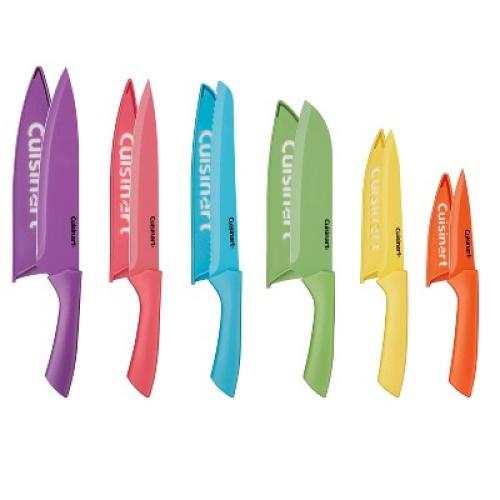Cuisinart Advantage 12pc Ceramic-Coated Color Knife Set With Blade Guards- C55-12PRC2: Multicolor Stainless Steel Cutlery