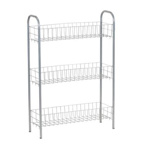 Household Essentials Slim Storage Cart, 3 Shelf Storage Cart with Wheels, Silver