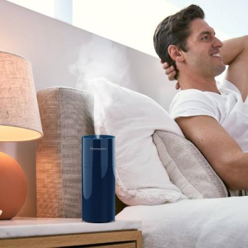 HoMedics Portable Ultrasonic Humidifier Navy: Travel & Personal Cool Mist for Small Rooms, USB & Battery Powered