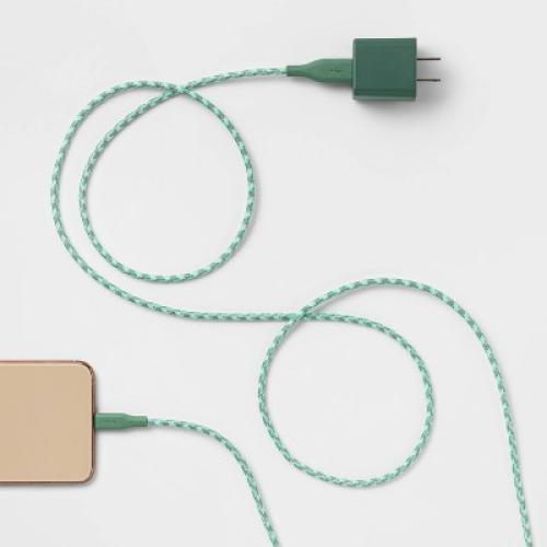 2-Port Wall Charger 15W USB-C & 5W USB-A (with 6' Lightning to USB-A Cable) - heyday™ Evergreen