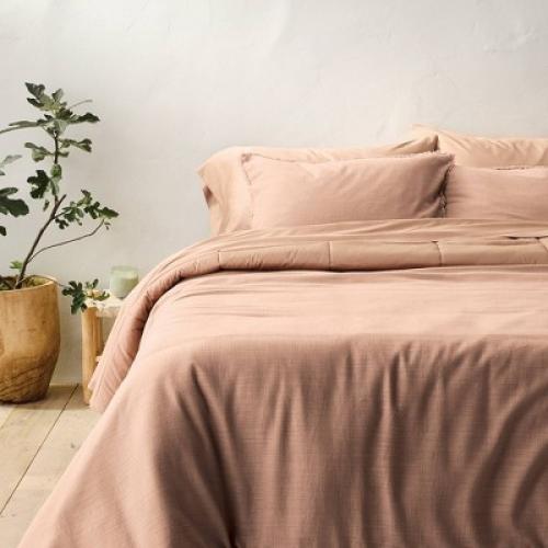 Full/Queen Heavyweight Linen Blend Comforter and Sham Set Light Adobe Clay - Casaluna™