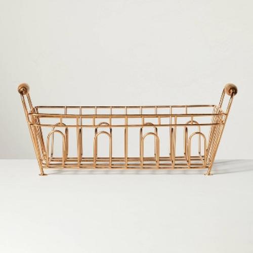 Metal Drying Rack Copper Finish - Hearth & Hand™ with Magnolia: Freestanding steel Iron & Wood, Countertop Kitchen Organizer - with scratches, see the pictures