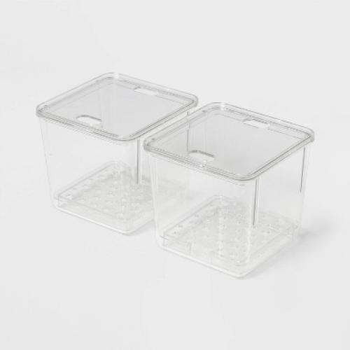 2pk Small Produce Bin Fridge Bin with Lid - Brightroom™: Refrigerator Organizers, Stackable Kitchen Storage