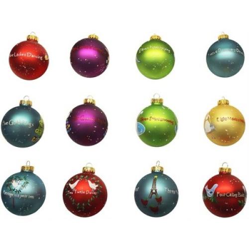 Kurt Adler Glass Ball Christmas Tree Ornament Set, 12 Days of Christmas, 2.5 (12-Count)
