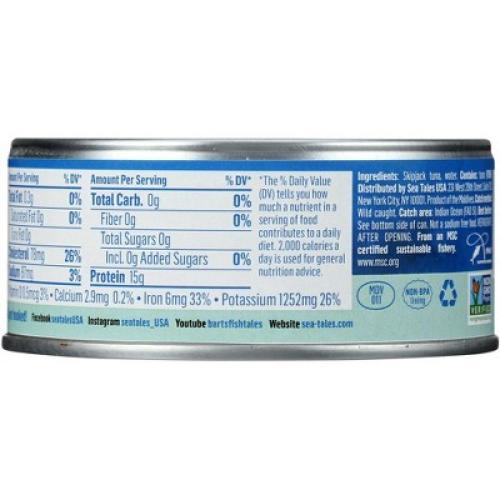 Sea Tales Seafood With A Story Solid Light Skipjack Wild Tuna in Water No Salt Added - Case of 12/5 oz