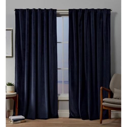 Set of 2 (84x54) Velvet Back Tab Light Filtering Window Curtain Panels Navy - Exclusive Home: Polyester, OEKO-TEX Certified