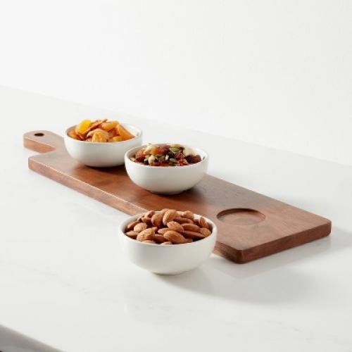 4pc Wood Cutting Board and Ceramic Bowl Set - Threshold™