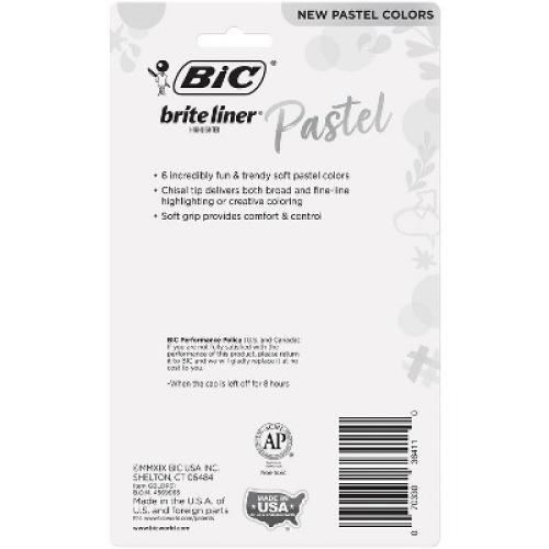 BIC Brite Liner Grip Pastel Highlighters Chisel Tip Assorted Pastel Colors 2 pack.   (GBLDP61S-AST)