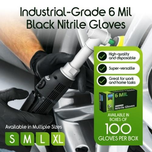 Inspire Black Nitrile Gloves HEAVY DUTY 6 Mil Nitrile Chemical Resistant Medical Cooking Cleaning Disposable Black Gloves (Small, 100, Count)