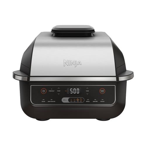 Ninja Foodi 6-in-1 Indoor Grill with Air Fry, Roast EG201 Black/Silver: Smokeless, Cool Touch, Digital Display, Dishwasher-Safe, Recipes Included