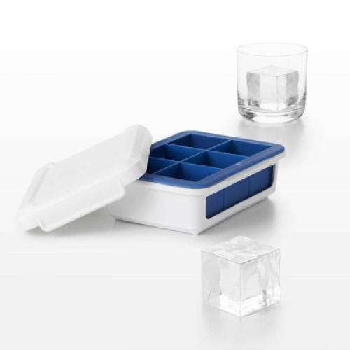 OXO Covered Ice Cube Tray Large Cubes: BPA-Free Silicone & Plastic, 6 Cavities, Dishwasher-Safe, Ice Mold with Lid