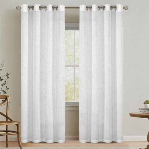 H.Versailtex Linen Curtains Nickel Grommet Energy Saving Light Filtering Semi Sheer Curtain TERRACOTTA 52W x 96L